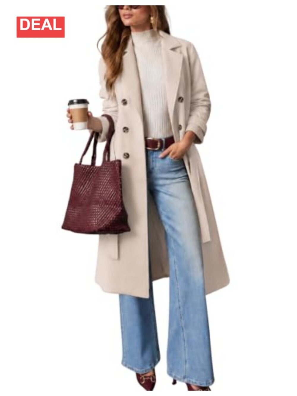 Women's Wool Blend Pea Coat Winter Long Trench Coat
